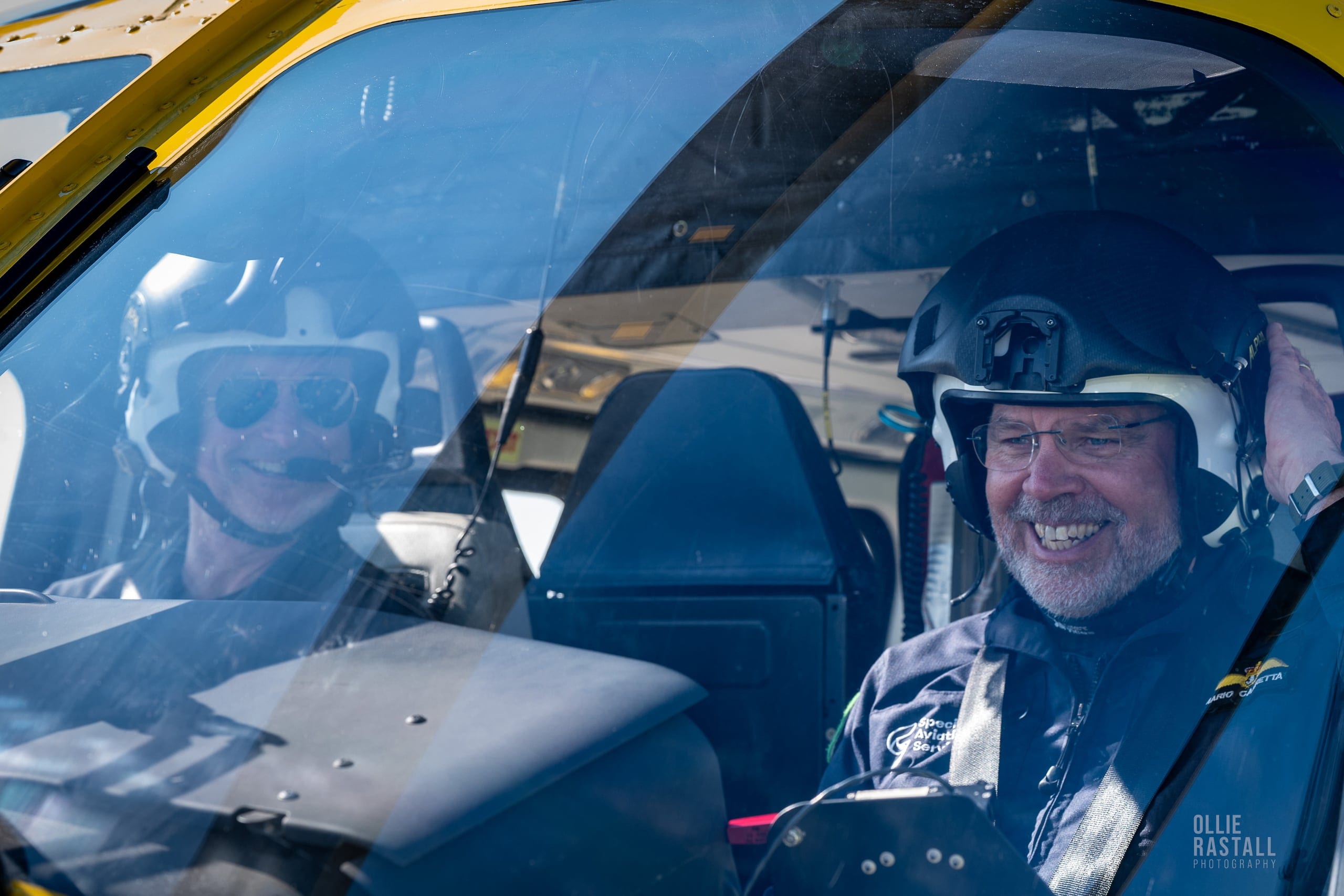The pilot and a crew member in the cockpit before a deployment